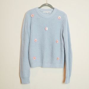 English Factory Blue Sweater Pink 3D Flowers